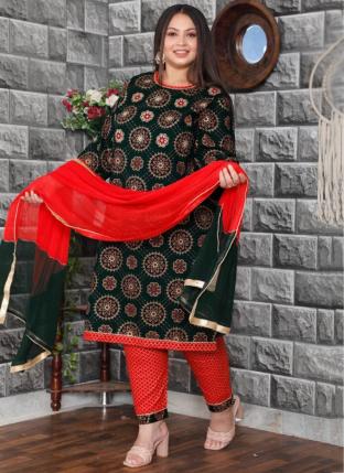 Bottle Green Readymade New Fancy Readymade Plus Size Salwar Suits Collection