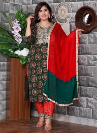 Dark Green Gota Patti New Designer Readymade Plus Size Salwar Suits Collection
