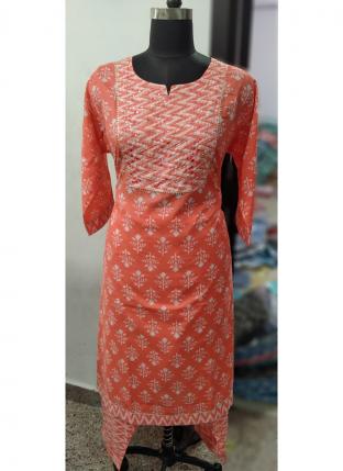 Orange Fancy Sequins Work Readymade Plus Size Salwar Suits 