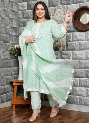 Pista Green Readymade Embroidery Plus Size Salwar Suits 