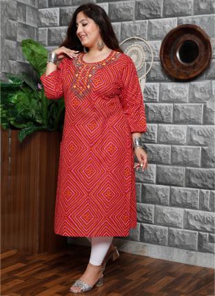 Red Bandhani Printed Casual Wear Plus Size Kurtis 