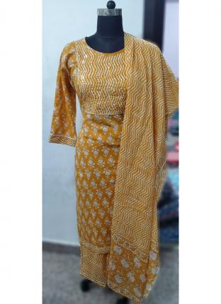 Yellow Fancy Sequins Work Readymade Plus Size Salwar Suits 