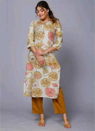 Multi Colour Cotton Slub Traditional Wear Hand Work Kurti With Pant