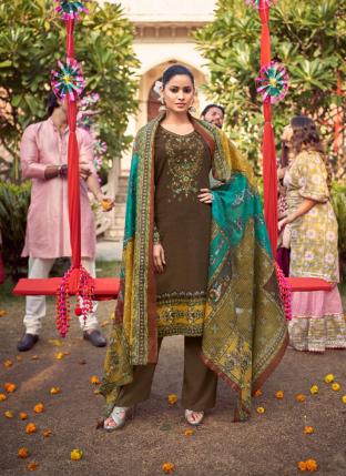 Brown Jam Cotton Casual Wear Embroidery Work Palazzo Suit