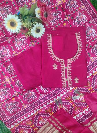 Pink Russian Silk Festival Wear Hand Work Dress Material