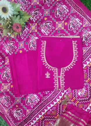 Purple Russian Silk Festival Wear Hand Work Dress Material