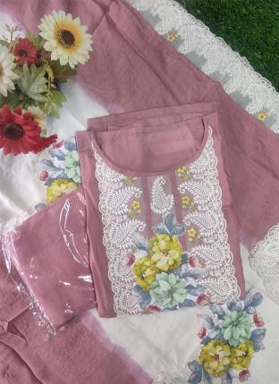 Pink Muslin Festival Wear Lucknowi Work Dress Material