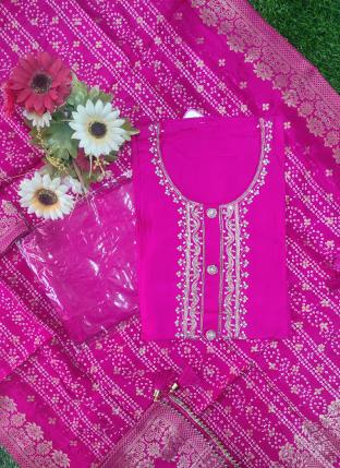 Pink Russian Silk Wedding Wear Weaving Dress Material