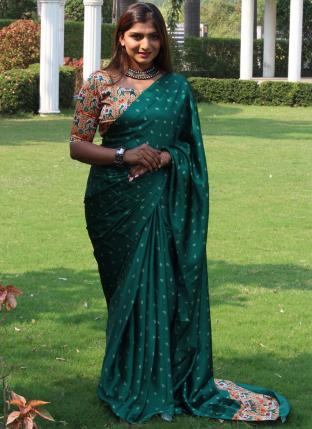 Green Satin Silk Festival Wear Weaving Saree