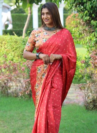 Pink Satin Silk Festival Wear Weaving Saree