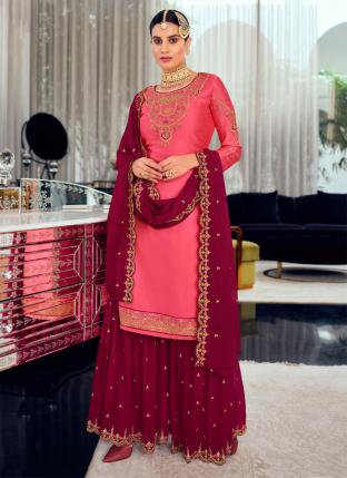 Pink Georgette Eid Wear Kashmiri Work Sharara Suit