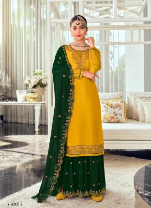 Yellow Georgette Eid Wear Kashmiri Work Sharara Suit