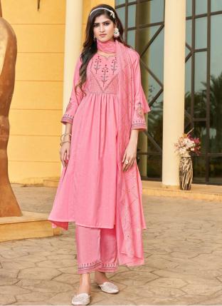 Pink Viscose Silk Festival Wear Embroidery Work Readymade Salwar Suit