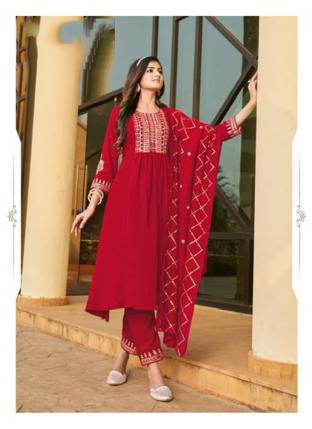 Red Viscose Silk Festival Wear Embroidery Work Readymade Salwar Suit