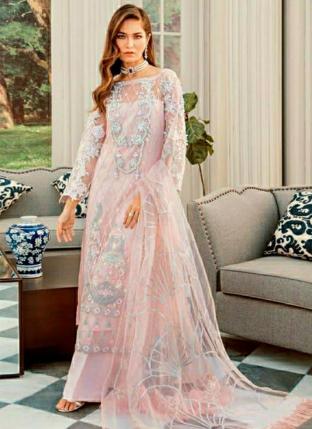 Pink Net Festival Wear Embroidery Work Pakistani Suit