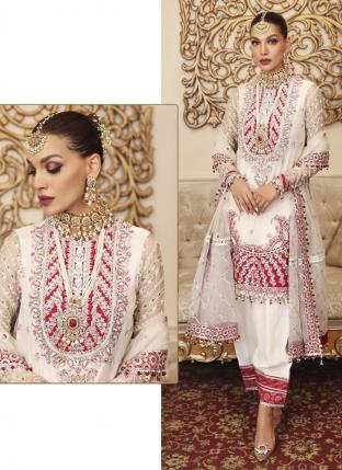 White Georgette Festival Wear Embroidery Work Pakistani Suit