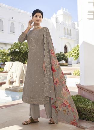 Grey Georgette Eid Wear Embroidery Work Palazzo Suit