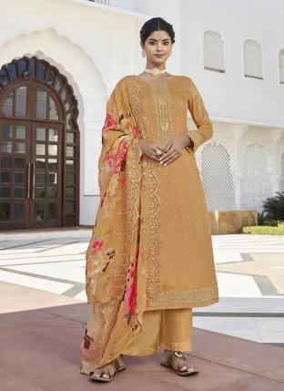 Mustard Georgette Eid Wear Embroidery Work Palazzo Suit