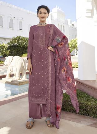 Purple Georgette Eid Wear Embroidery Work Palazzo Suit