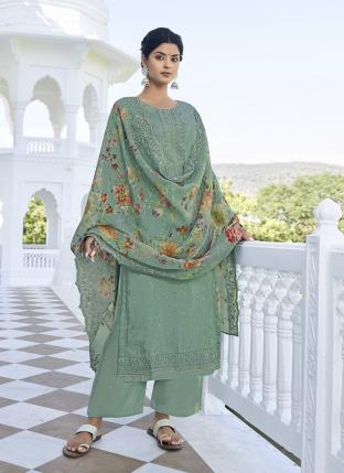 Teal Georgette Eid Wear Embroidery Work Palazzo Suit