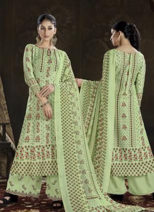 Sea Green Pashmina Casual Wear Embroidery Work Palazzo Suit