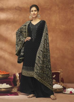 Black Georgette Eid Wear Embroidery Work Palazzo Suit