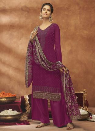 Purple Georgette Eid Wear Embroidery Work Palazzo Suit