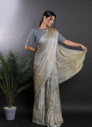 Grey Linen Satin Casual Wear Printed Saree