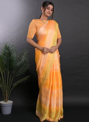 Peach Linen Satin Casual Wear Printed Saree