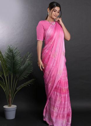 Pink Linen Satin Casual Wear Printed Saree
