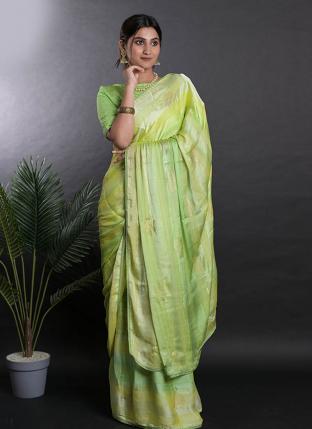 Pista green Linen Satin Casual Wear Printed Saree