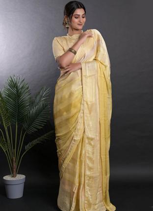 Yellow Linen Satin Casual Wear Printed Saree