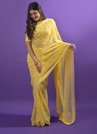 Yellow Georgette Casual Wear Printed Saree