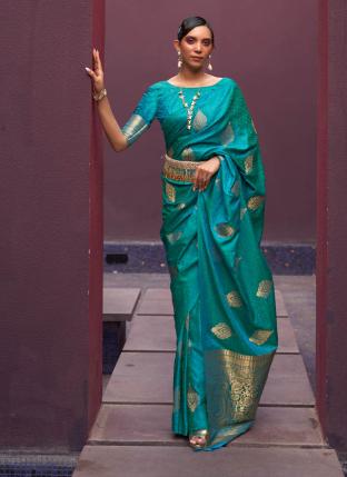 Firozi Satin Silk Festival Wear Weaving Saree