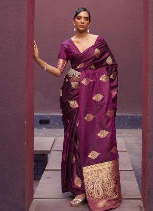 Wine Satin Silk Festival Wear Weaving Saree