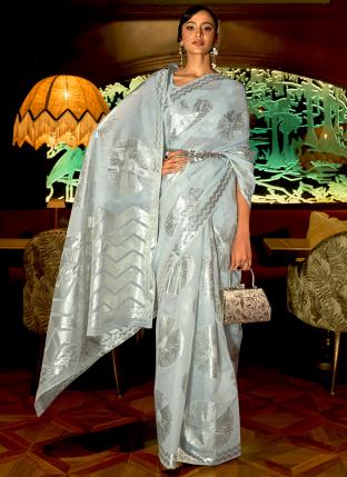 Sky Blue Modal Silk Festival Wear Zari Weaving Saree