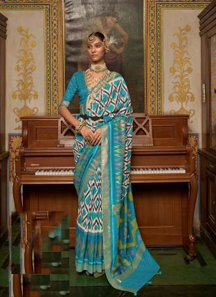 Light Blue Silk Traditional Wear Patola Saree