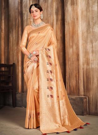 Peach Silk Traditional Wear Weaving Saree
