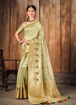 Pista green Silk Traditional Wear Weaving Saree