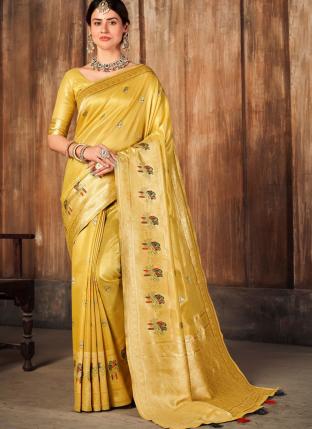 Yellow Silk Traditional Wear Weaving Saree