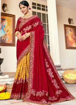 Red Silk Wedding Wear Embroidery Work Saree