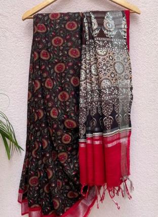 Multi Colour Linen Daily wear Digital Printed Saree