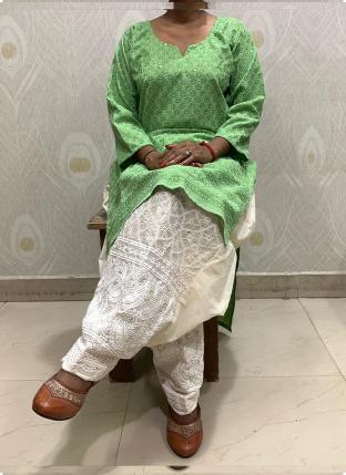 Pista green Pure Cotton Festival Wear Sequins Work Kurti With Patiyala