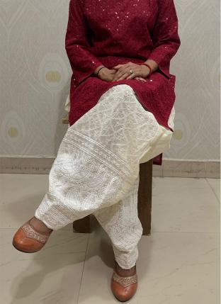 Maroon Pure Cotton Festival Wear Sequins Work Kurti With Patiyala