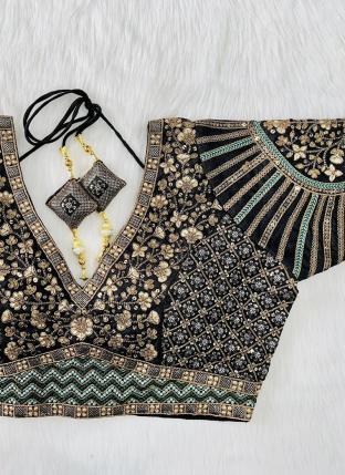 Black Silk Wedding Wear Embroidery Work Blouse