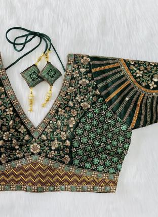 Bottle Green Silk Wedding Wear Embroidery Work Blouse