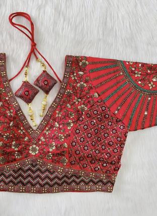 Maroon Silk Wedding Wear Embroidery Work Blouse