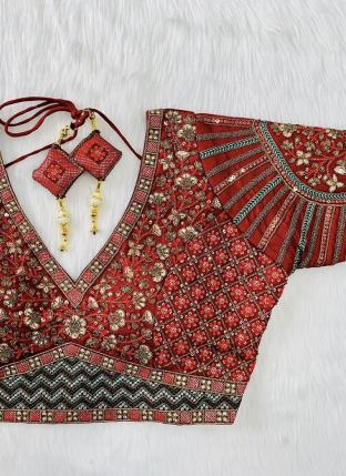 Red Silk Wedding Wear Embroidery Work Blouse