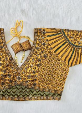 Yellow Silk Wedding Wear Embroidery Work Blouse