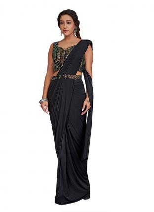 Black Imported Party Wear Sequins Work Ready To Wear Saree